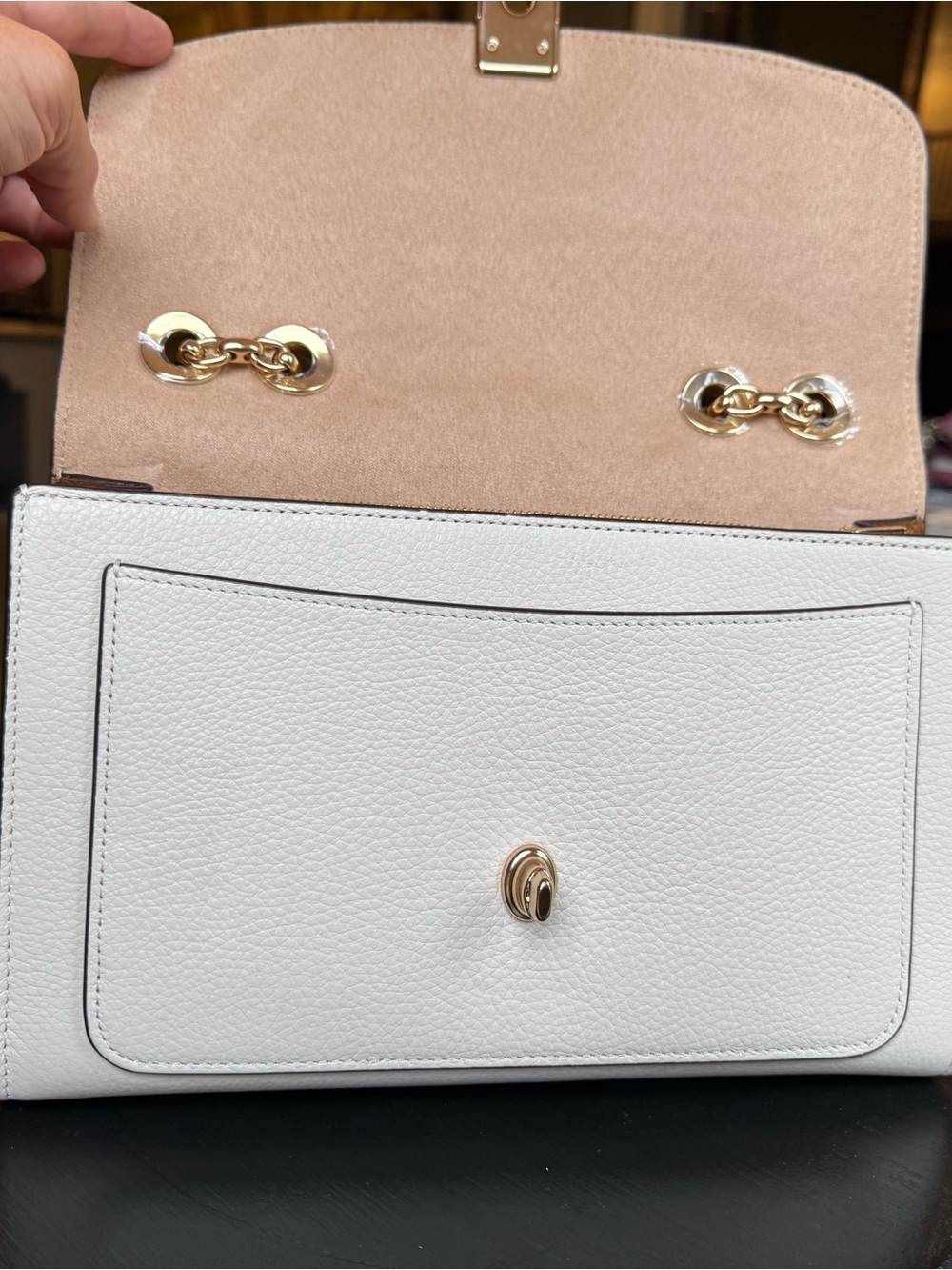 Coach White Leather Shoulder Bag with Gold Chain and Brown Handle - Picture 5 of 7